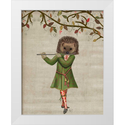 Hedgehog Minstrel White Modern Wood Framed Art Print by Fab Funky