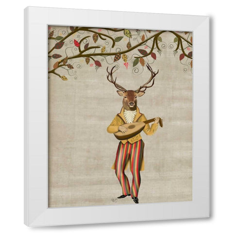 Deer Minstrel White Modern Wood Framed Art Print by Fab Funky