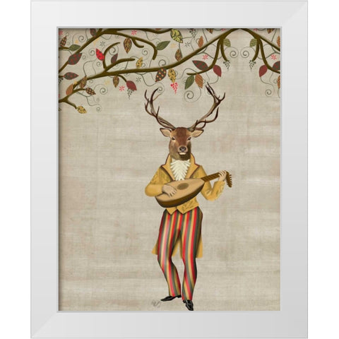 Deer Minstrel White Modern Wood Framed Art Print by Fab Funky