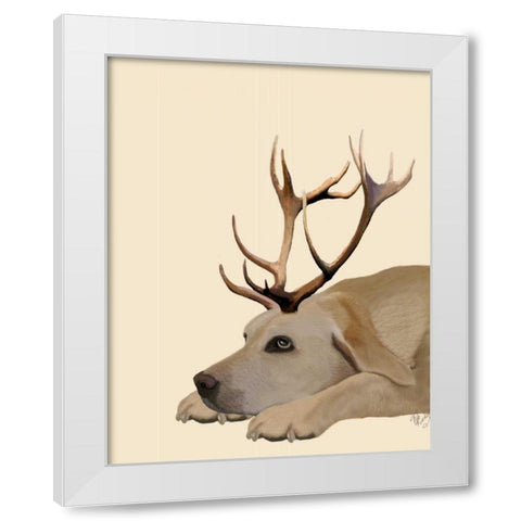Labrador with Antlers White Modern Wood Framed Art Print by Fab Funky