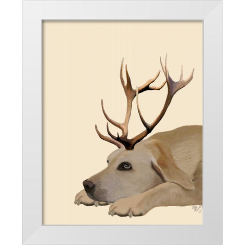 Labrador with Antlers White Modern Wood Framed Art Print by Fab Funky