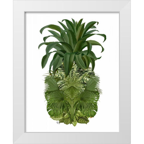 Pineapple, Tropical Palms, Green White Modern Wood Framed Art Print by Fab Funky