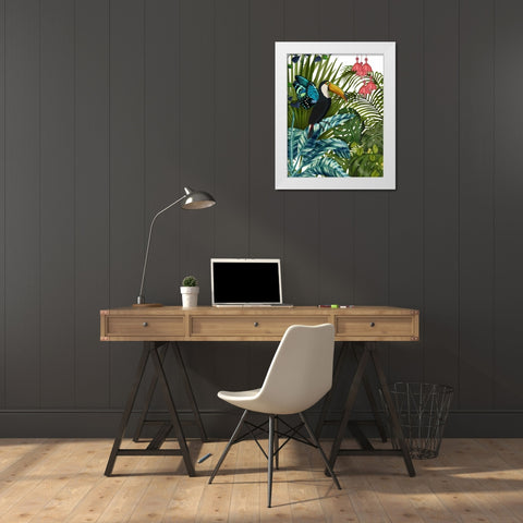 Toucan in Tropical Forest White Modern Wood Framed Art Print by Fab Funky