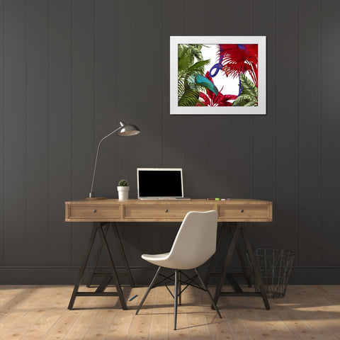 Toucan And Flamingo White Modern Wood Framed Art Print by Fab Funky