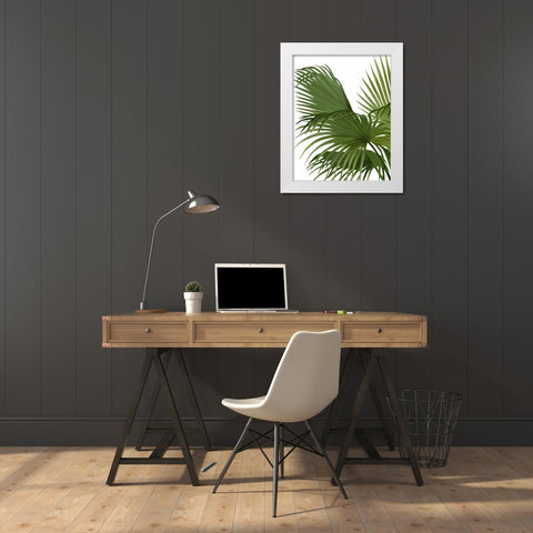 Fan Palm 2, Green on White White Modern Wood Framed Art Print by Fab Funky