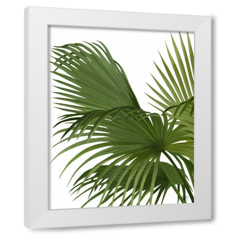 Fan Palm 2, Green on White White Modern Wood Framed Art Print by Fab Funky