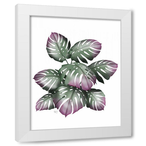 Monstera Plant, Pink and Green White Modern Wood Framed Art Print by Fab Funky