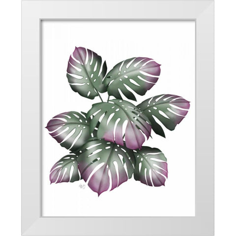 Monstera Plant, Pink and Green White Modern Wood Framed Art Print by Fab Funky