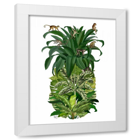 Pineapple, Monkeys White Modern Wood Framed Art Print by Fab Funky