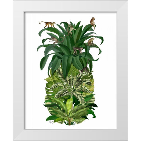 Pineapple, Monkeys White Modern Wood Framed Art Print by Fab Funky