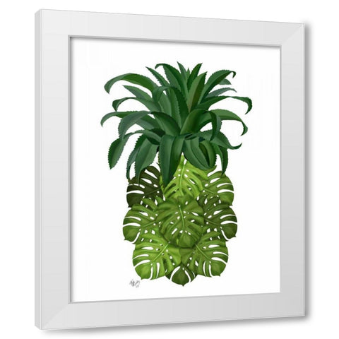 Pineapple, Monstera Leaf White Modern Wood Framed Art Print by Fab Funky
