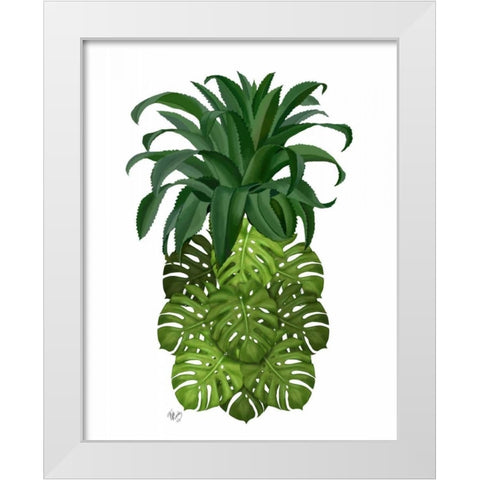 Pineapple, Monstera Leaf White Modern Wood Framed Art Print by Fab Funky
