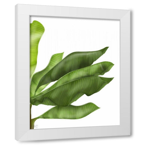 Banana Leaves 1, Green on White White Modern Wood Framed Art Print by Fab Funky