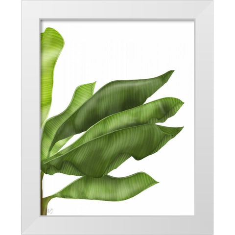 Banana Leaves 1, Green on White White Modern Wood Framed Art Print by Fab Funky