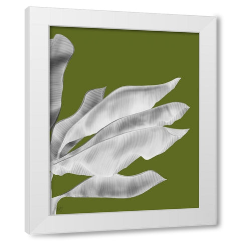 Banana Leaves 1, White On Green White Modern Wood Framed Art Print by Fab Funky