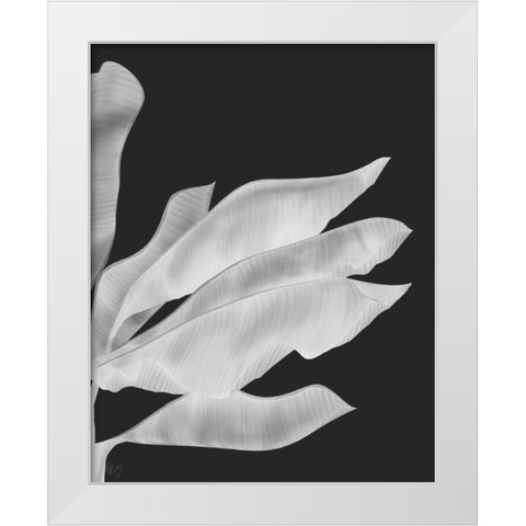 Banana Leaves 1, White On Black White Modern Wood Framed Art Print by Fab Funky