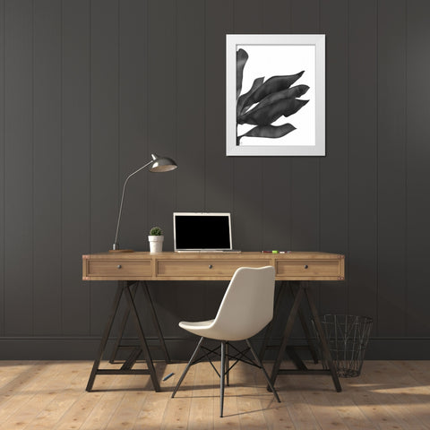 Banana Leaves 1, Black on White White Modern Wood Framed Art Print by Fab Funky