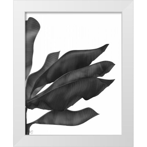 Banana Leaves 1, Black on White White Modern Wood Framed Art Print by Fab Funky