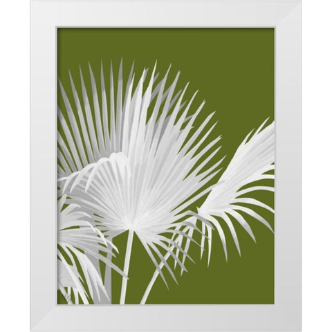 Fan Palm 1, White on Green White Modern Wood Framed Art Print by Fab Funky