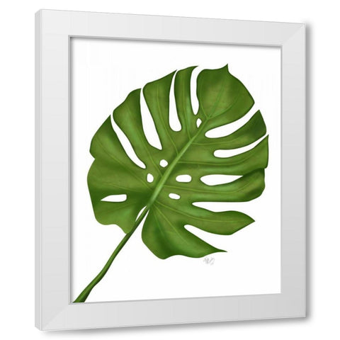 Monstera Leaf 1, Green on White White Modern Wood Framed Art Print by Fab Funky