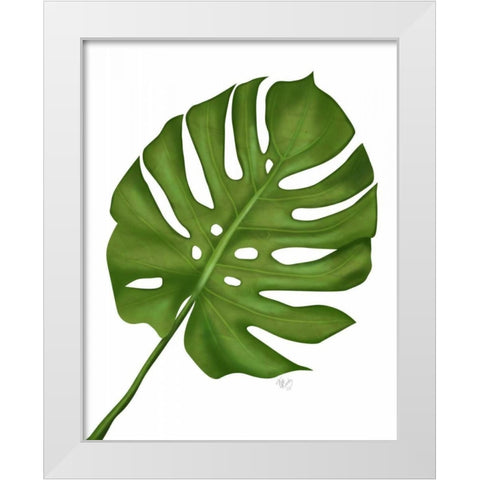Monstera Leaf 1, Green on White White Modern Wood Framed Art Print by Fab Funky
