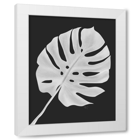 Monstera Leaf 1, White On Black White Modern Wood Framed Art Print by Fab Funky