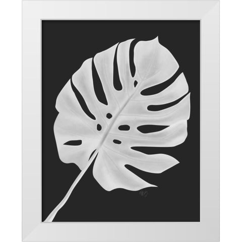 Monstera Leaf 1, White On Black White Modern Wood Framed Art Print by Fab Funky