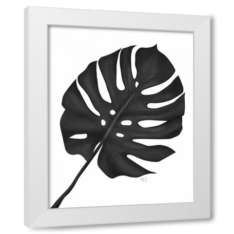 Monstera Leaf 1, Black On White White Modern Wood Framed Art Print by Fab Funky