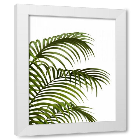 Palm Leaf 1, Green On White White Modern Wood Framed Art Print by Fab Funky