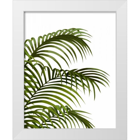 Palm Leaf 1, Green On White White Modern Wood Framed Art Print by Fab Funky