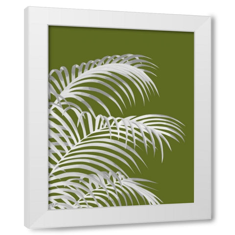 Palm Leaf 1, White On Green White Modern Wood Framed Art Print by Fab Funky