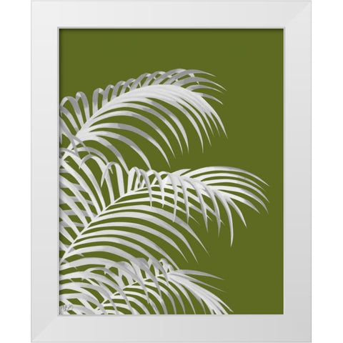 Palm Leaf 1, White On Green White Modern Wood Framed Art Print by Fab Funky