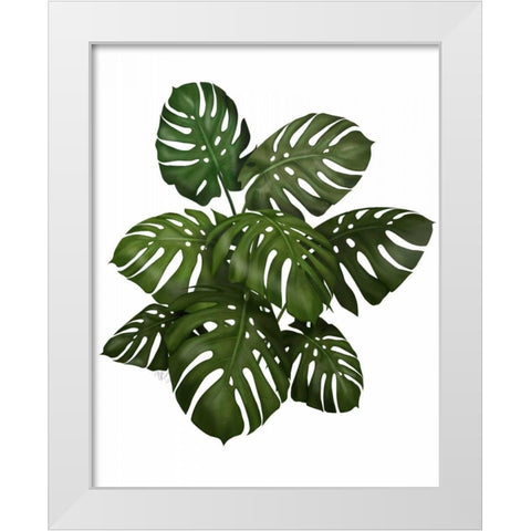 Monstera Plant, Green on White White Modern Wood Framed Art Print by Fab Funky
