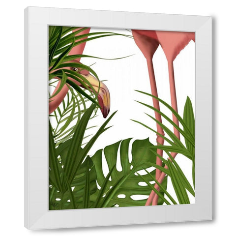 Flamingo Peering White Modern Wood Framed Art Print by Fab Funky