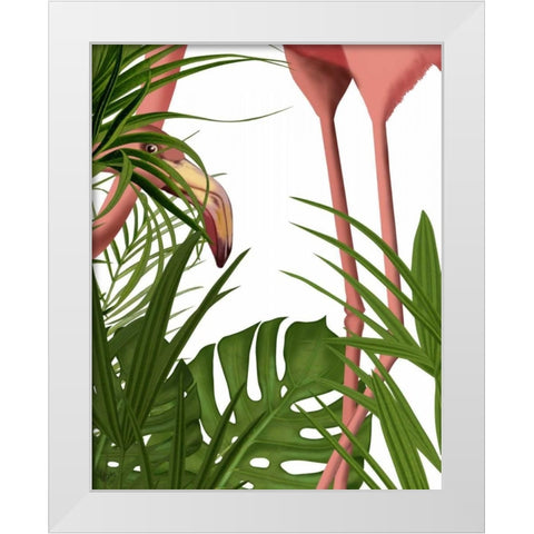 Flamingo Peering White Modern Wood Framed Art Print by Fab Funky