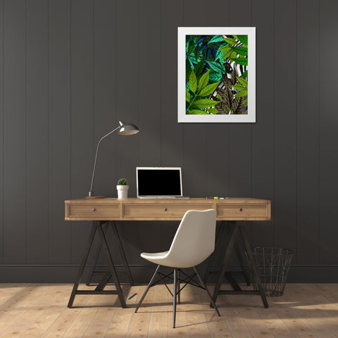 Zebra in Green Leaves White Modern Wood Framed Art Print by Fab Funky