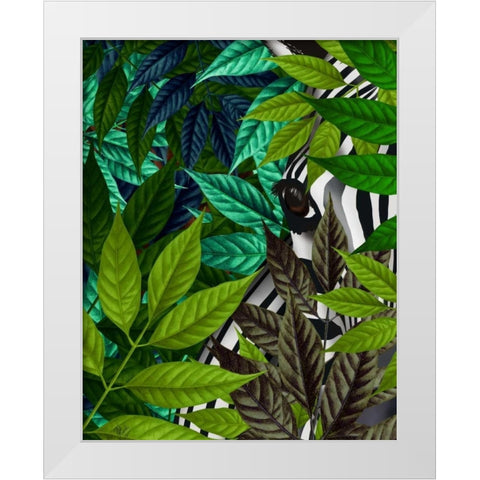 Zebra in Green Leaves White Modern Wood Framed Art Print by Fab Funky