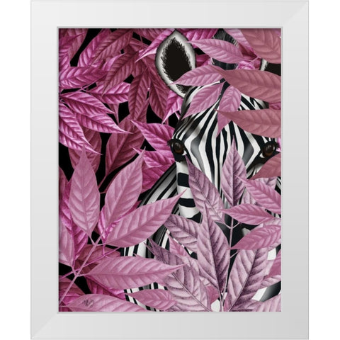Zebra in Pink Leaves White Modern Wood Framed Art Print by Fab Funky