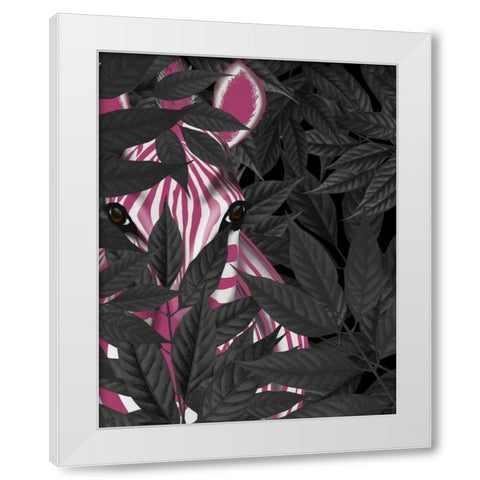 Zebra, Pink in Black Leaves White Modern Wood Framed Art Print by Fab Funky