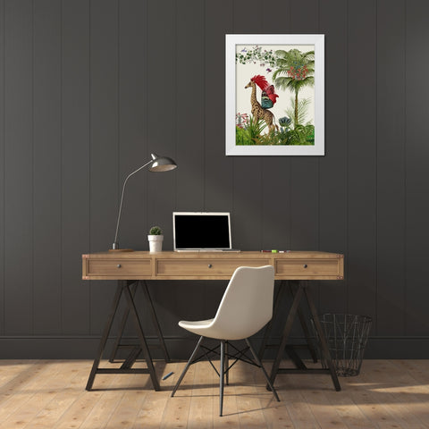 Tropical Giraffe 4 White Modern Wood Framed Art Print by Fab Funky