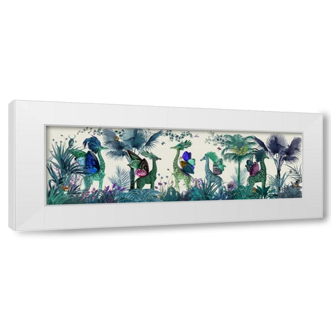 Tropical Giraffes, Blue White Modern Wood Framed Art Print by Fab Funky