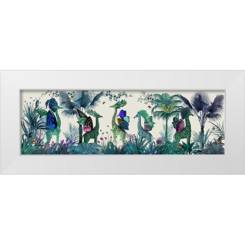 Tropical Giraffes, Blue White Modern Wood Framed Art Print by Fab Funky