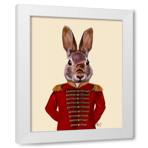 Military Rabbit in Red White Modern Wood Framed Art Print by Fab Funky
