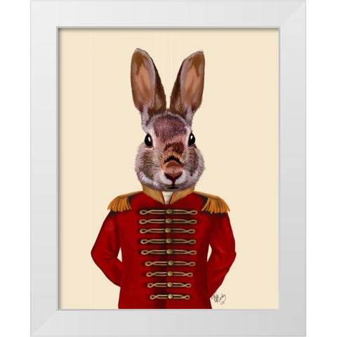 Military Rabbit in Red White Modern Wood Framed Art Print by Fab Funky