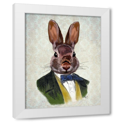 Rabbit in Green Jacket White Modern Wood Framed Art Print by Fab Funky