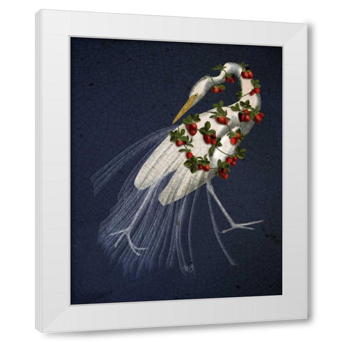 Bound White Heron on blue White Modern Wood Framed Art Print by Fab Funky