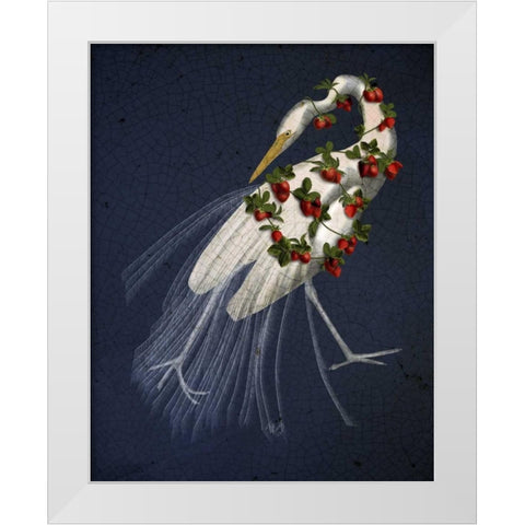 Bound White Heron on blue White Modern Wood Framed Art Print by Fab Funky