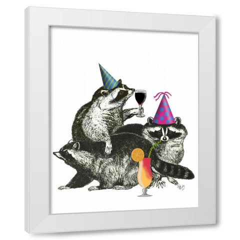 Raccoon Party White Modern Wood Framed Art Print by Fab Funky