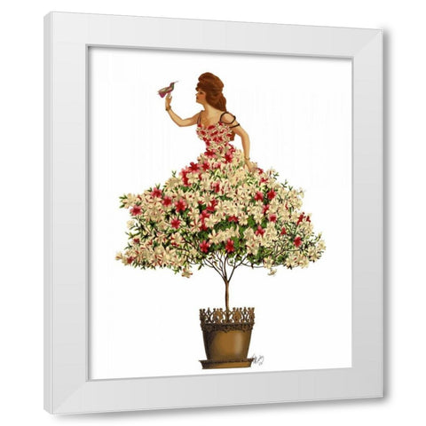 Woman in Floral Dress White Modern Wood Framed Art Print by Fab Funky