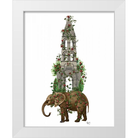Elephant Tower White Modern Wood Framed Art Print by Fab Funky